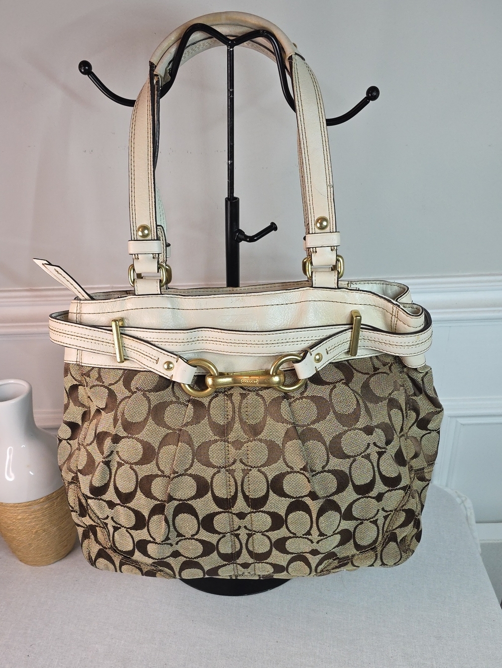 Coach Hamptons Brown Signature Carryall Tote